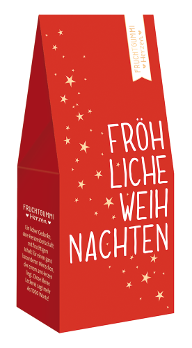 Fruchtgummi Herzen "Schöne Weihnachten" in weihnachtlicher Verpackung