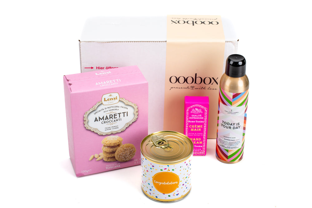 Geschenkbox "Happy Birthday mein Schatz" mit Bodylotion, Handcreme und Kuchen - ooobox