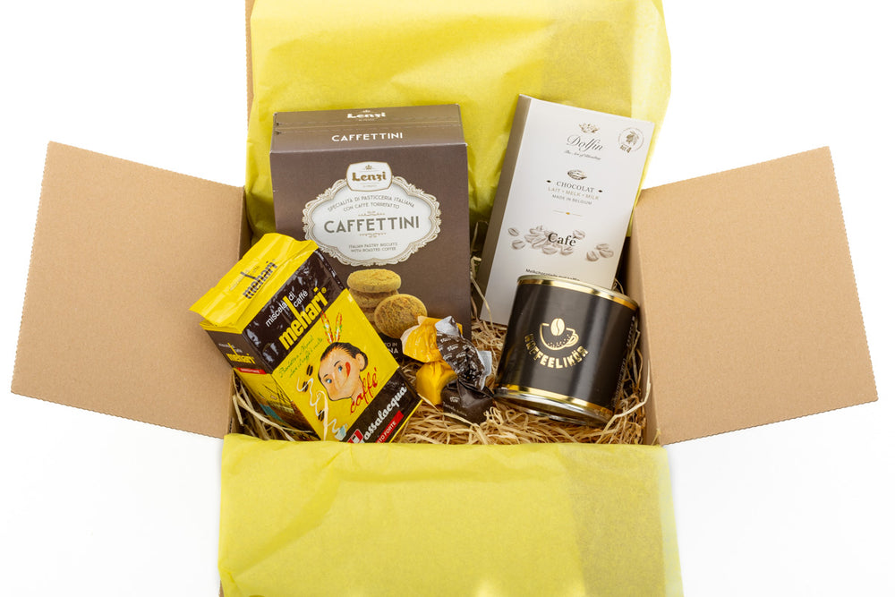 Geschenkbox Kaffeepause mit italienischem Kaffee, Gebäck und Schokolade - ooobox