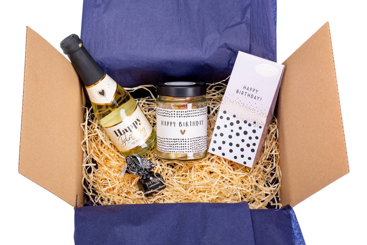 Geschenkbox Happy Birthday! Alles Gute für Dich mit Sekt, Bonbons und Schokolade - ooobox