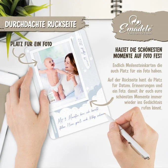 Meilensteinkarten für Mädchen und Jungen zur Geburt
