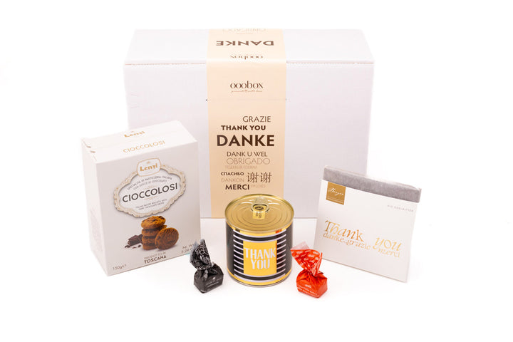 Geschenkbox Danke für Deinen Einsatz mit Kuchen, Schokolade, Keksen und Trüffeln - ooobox