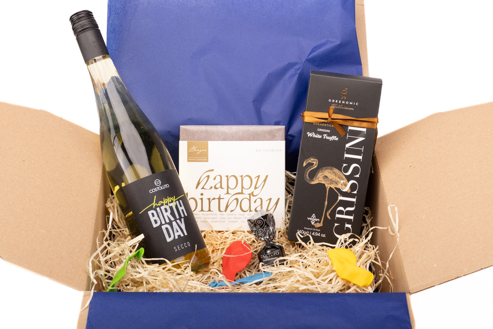 Geschenkbox Big Birthday wishes mit Prosecco, Schokolade, Grissini - ooobox