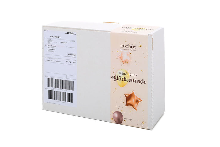 Geschenkbox Happy Birthday mit alkoholfreiem Sekt und Geburtstagskuchen - ooobox