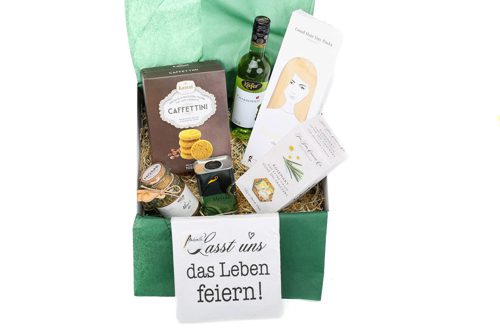 Geschenkbox "Laßt uns das Leben feiern" mit köstlichen Delikatessen - ooobox