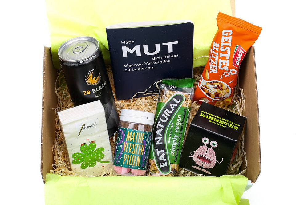 Prüfungs-Notfall-Box mit lustigen Gadgets zur Prüfungsvorbereitung - ooobox