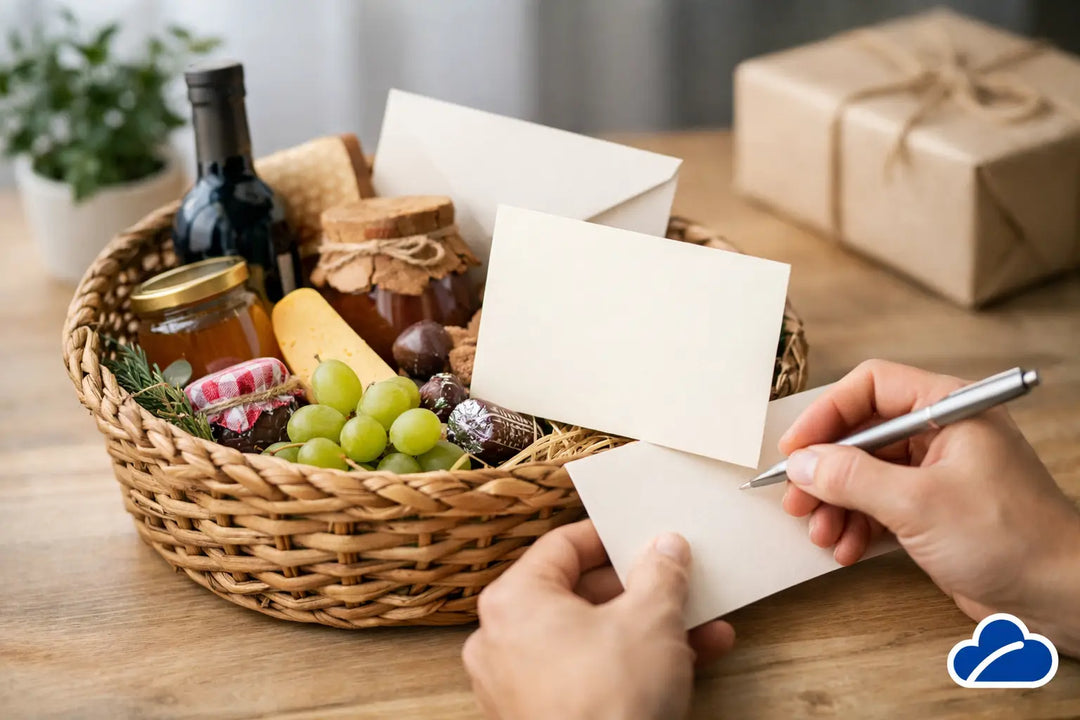Präsentkorb mit Grußkarte personalisieren