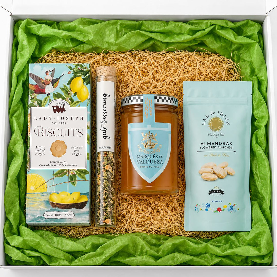 Geschenkbox Gute Besserung – mit Tee, Honig, Keksen & liebevollen Genesungswünschen