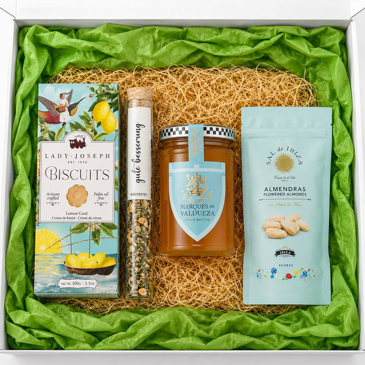 Geschenkbox Gute Besserung – mit Tee, Honig, Keksen & liebevollen Genesungswünschen
