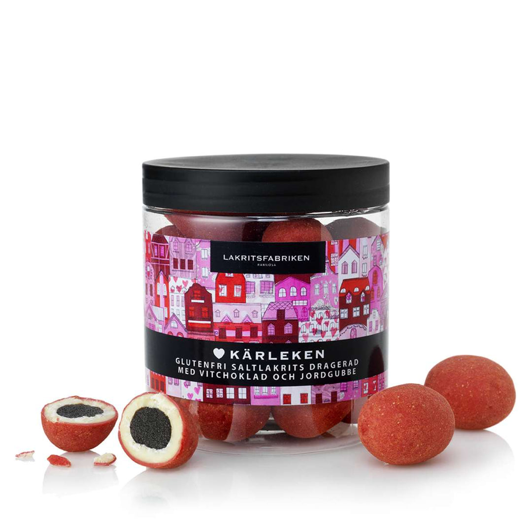 Salz-Lakritz mt karamellisierter, weißer Schokolade und Erdbeere