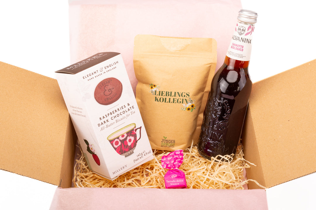 Geschenkbox Lieblingskollegin mit Keksen, Blumen und Limonade