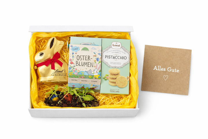 Oster-Geschenkbox Happy Bunny - köstliches Ostergeschenk mit Schokolade und Feinkost