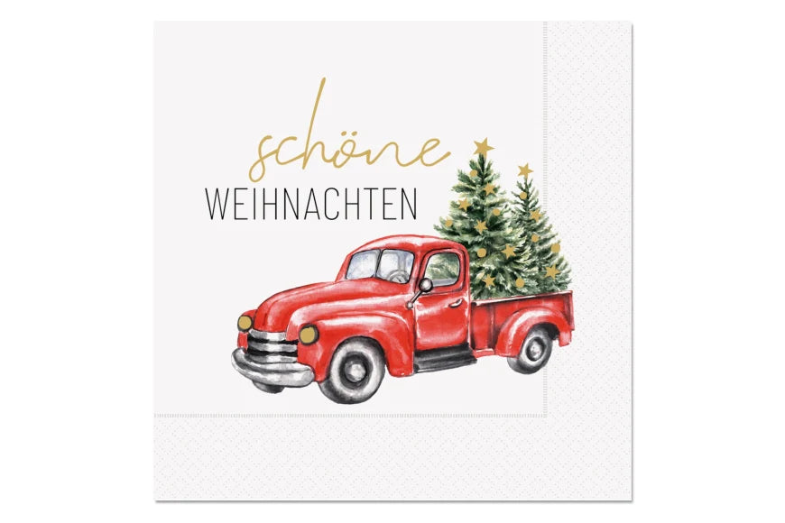 Servietten "Schöne Weihnachten" mit Pickup und Weihnachtsbäumen