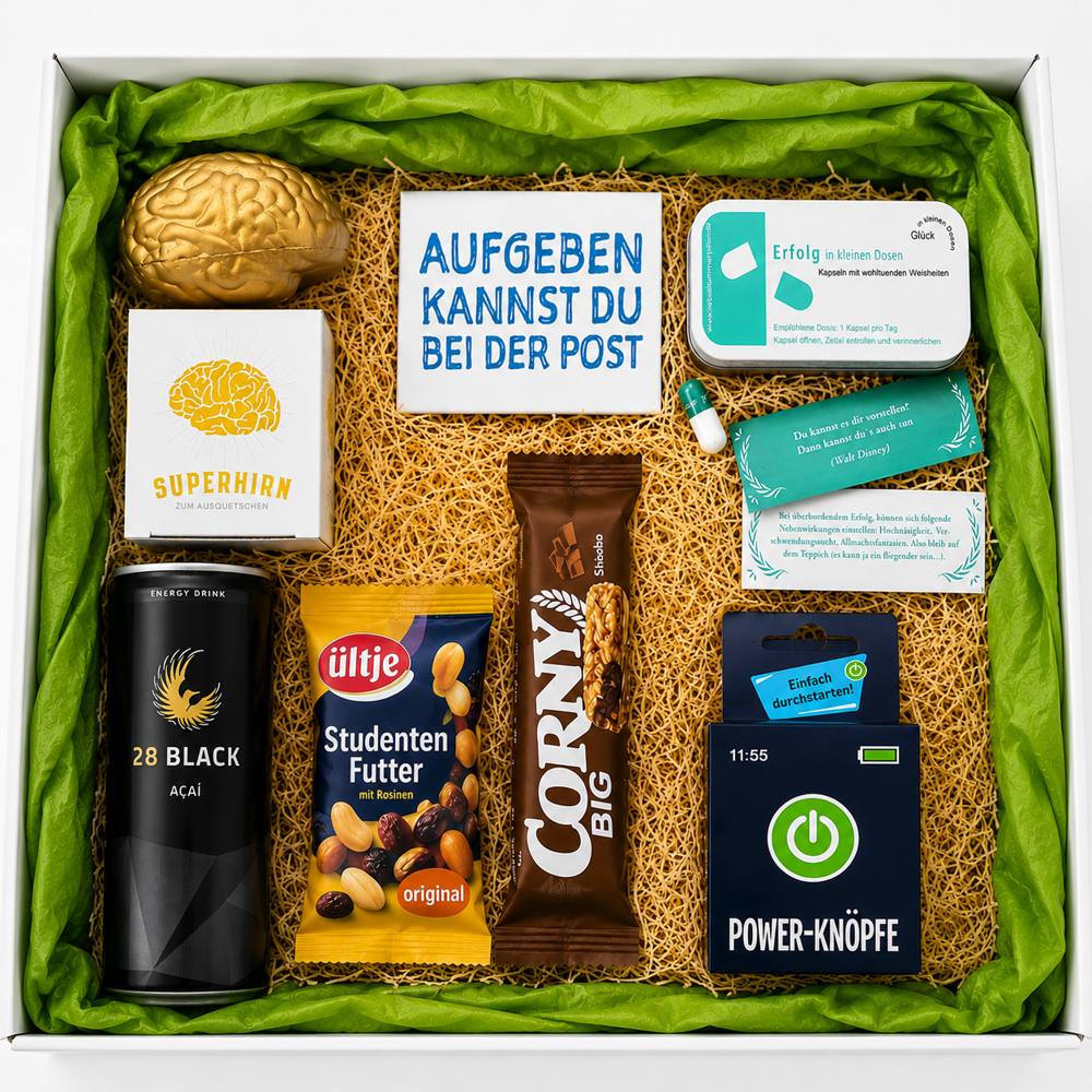 Azubi-Geschenkbox „Prüfungs-Booster“ – Motivation & Nervennahrung für die Prüfungszeit