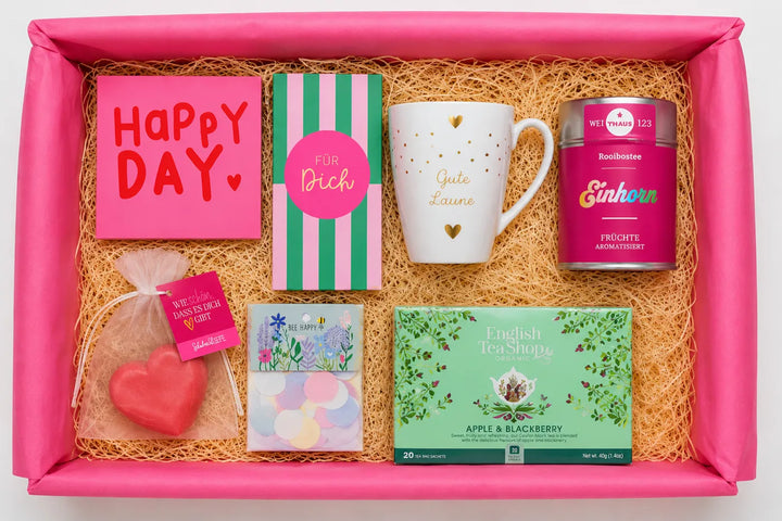 Geschenkbox Happy Day – Tee, Tasse, Seife & gute Laune für jeden Anlass