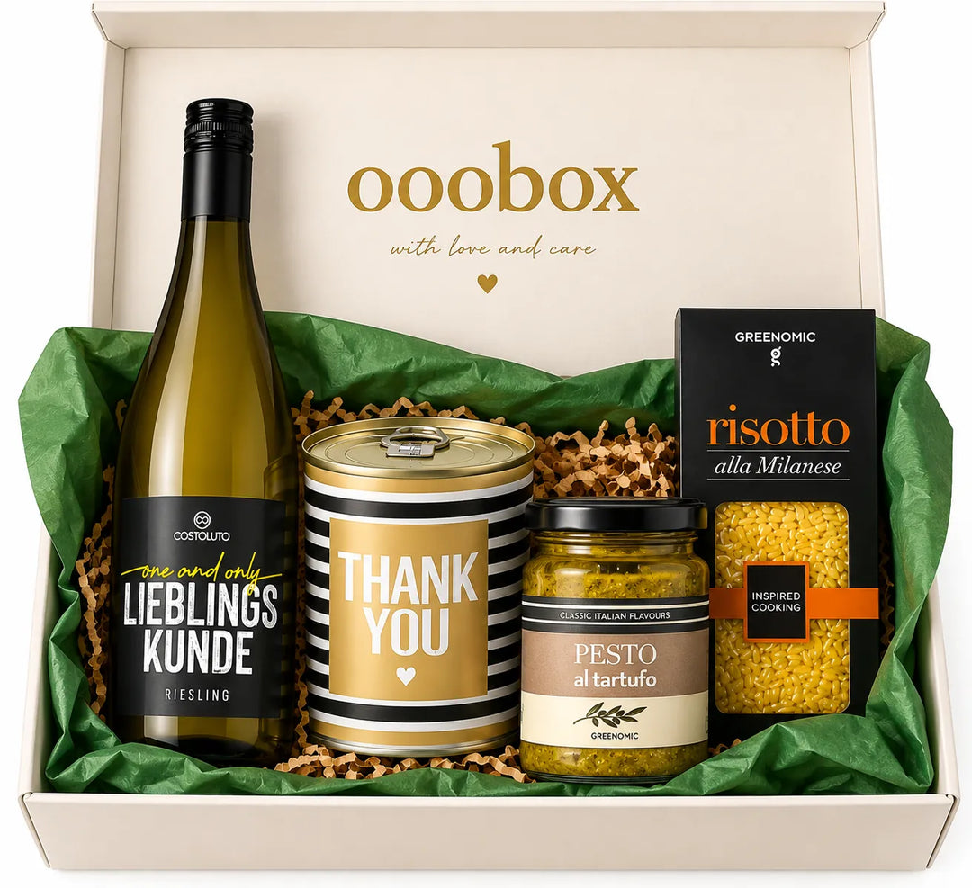Geschenkbox „Lieblingskunde” – stilvolle Feinkost und Wein als Dankeschön für Deinen Lieblingskunden