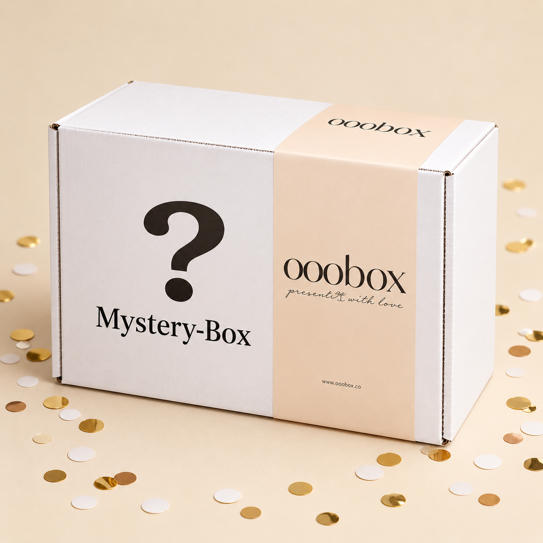 OOOBOX Mystery-Box mit Fragezeichen und Konfetti