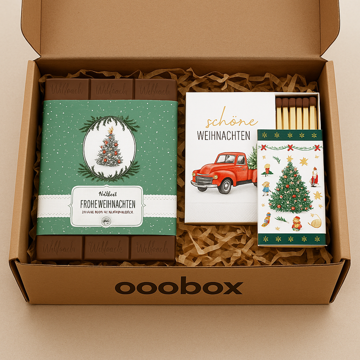 Kleine Weihnachtsüberraschung – Schokolade, Servietten & Streichhölzer
